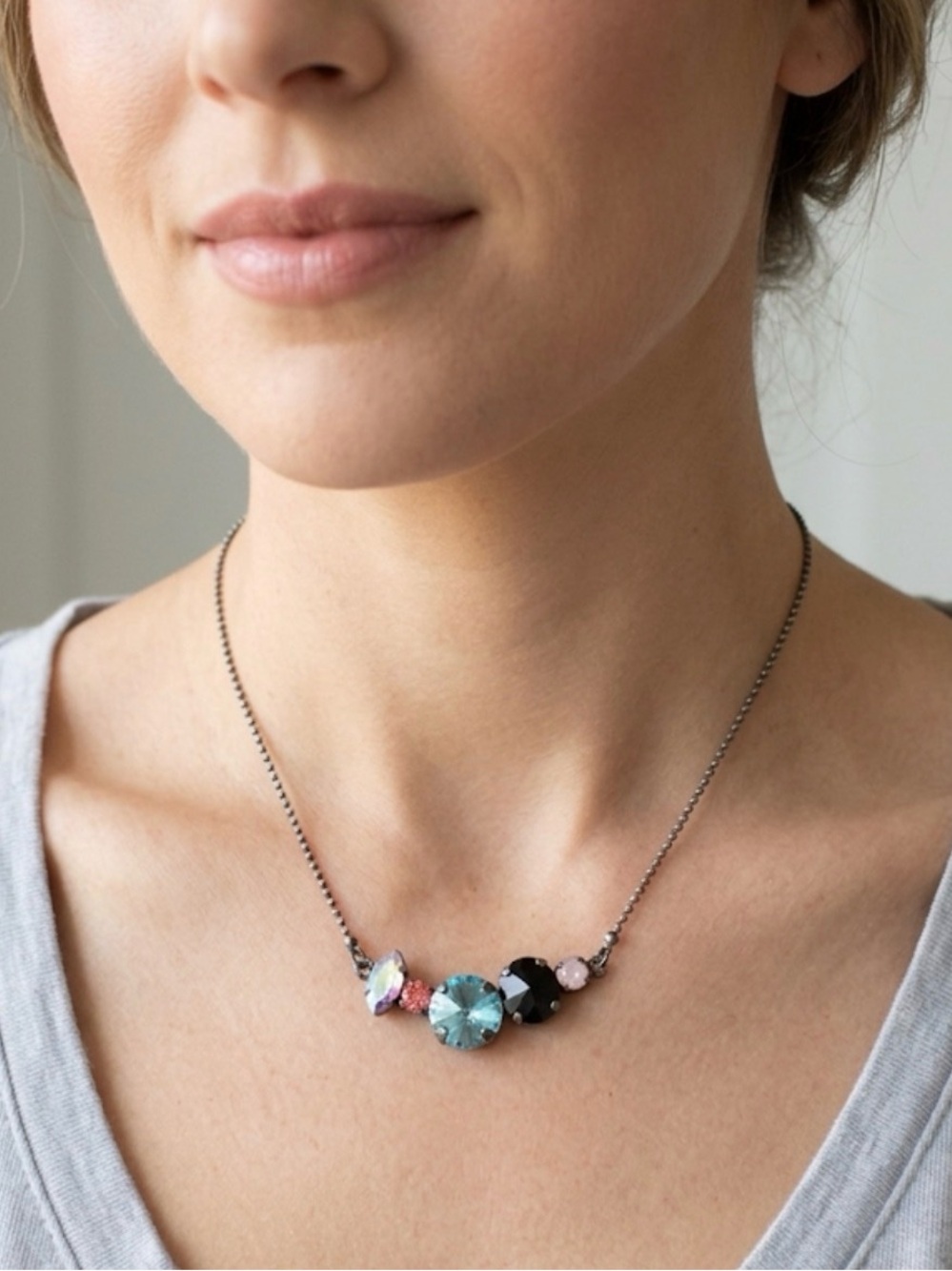 Sabika W13 Austrian Crystal Mixed Stone Bar Necklace